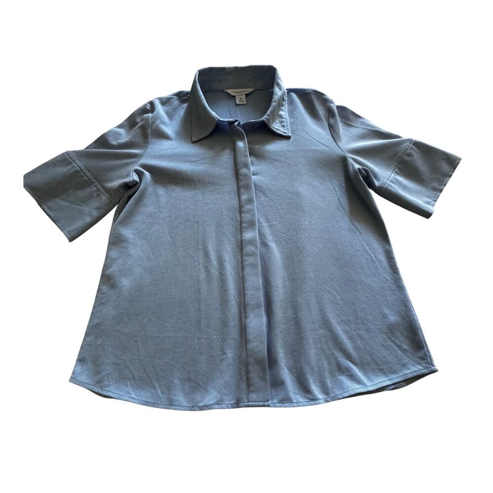 Liz Claiborne M Ribbed Textured Structured pointed collar hidden button front